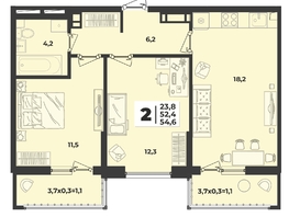 Продается 2-комнатная квартира ЖК Лето, литера 1/2, 54.6  м², 8259140 рублей