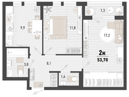 Продается 2-комнатная квартира ЖК Барса, 3В литер, 53.7  м², 15164880 рублей