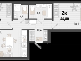 Продается 2-комнатная квартира ЖК Барса, 3В литер, 66.8  м², 17862320 рублей