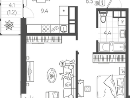 Продается 2-комнатная квартира ЖК Все Свои VIP, литера 8, 49.21 м², 12548550 рублей