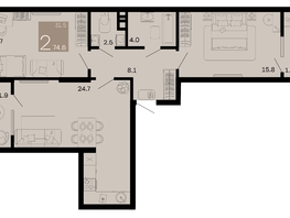 Продается 2-комнатная квартира ЖК Хозяин морей, литер 1, 74.6  м², 18650000 рублей