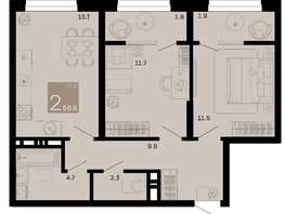 Продается 2-комнатная квартира ЖК Хозяин морей, литер 1, 59.6  м², 19310400 рублей