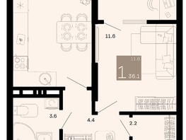 Продается 1-комнатная квартира ЖК Хозяин морей, литер 1, 36.1  м², 9967210 рублей