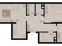 Продается 2-комнатная квартира ЖК Хозяин морей, литер 2, 72.9  м², 21942900 рублей