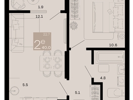 Продается 2-комнатная квартира ЖК Хозяин морей, литер 2, 40  м², 12800000 рублей