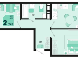 Продается 2-комнатная квартира ЖК Первое место, квартал 1.4, литер 2, 65.8  м², 8619800 рублей