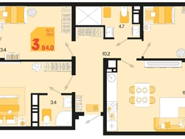 Продается 3-комнатная квартира ЖК Первое место, квартал 1.4, литер 2, 84  м², 12600000 рублей