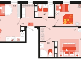 Продается 3-комнатная квартира ЖК Первое место, квартал 1.4, литер 2, 71.2  м², 11036000 рублей