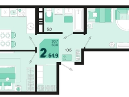 Продается 2-комнатная квартира ЖК Первое место, квартал 1.4, литер 2, 64.9  м², 8501900 рублей