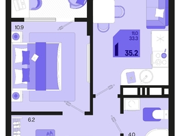 Продается 1-комнатная квартира ЖК Первое место, квартал 1.5, литер 1, 35.2  м², 5244800 рублей