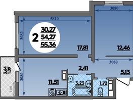 Продается 2-комнатная квартира ЖК Романовский, литера 1, 55.36  м², 5489247 рублей