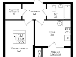 Продается 1-комнатная квартира ЖК Клубный квартал Европа 6, литера 7, 36.5  м², 7383950 рублей