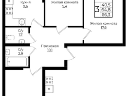 Продается 3-комнатная квартира ЖК Клубный квартал Европа 6, литера 6, 66.3  м², 11426142 рублей