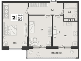 Продается 2-комнатная квартира ЖК Лето, литера 1/2, 55.9  м², 8511210 рублей