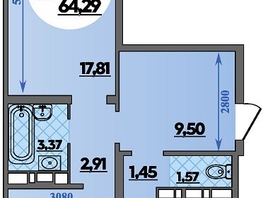 Продается 2-комнатная квартира ЖК Романовский, литера 1, 64.29  м², 6081834 рублей