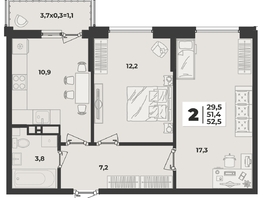 Продается 2-комнатная квартира ЖК Лето, литера 1/2, 52.5  м², 7375000 рублей