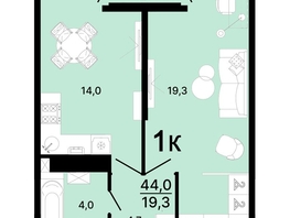 Продается 1-комнатная квартира ЖК Горячий, литера 4, 44  м², 6146800 рублей