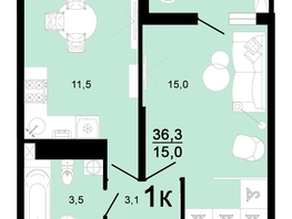 Продается 1-комнатная квартира ЖК Горячий, литера 1, 36.3  м², 5343360 рублей