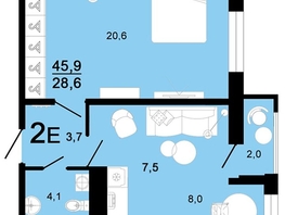 Продается 2-комнатная квартира ЖК Горячий, литера 1, 45.9  м², 6274530 рублей