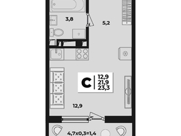 Продается 1-комнатная квартира ЖК Лето, литера 1.5, 23.3 м², 4335500 рублей