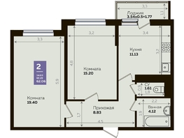 Продается 2-комнатная квартира ЖК Левада, литера 8, 61.5  м², 8251947 рублей