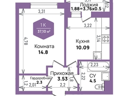 Продается 1-комнатная квартира ЖК Левада, литера 6, 37.1  м², 6531789 рублей