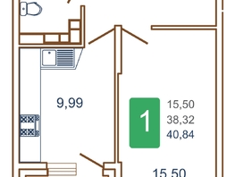 Продается 1-комнатная квартира ЖК Хорошая погода, литера 1, 42.15 м², 5479500 рублей