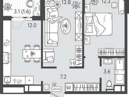Продается 2-комнатная квартира ЖК Все Свои VIP, литера 4, 50.2 м², 12801000 рублей