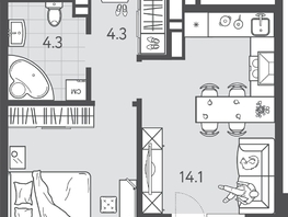 Продается 1-комнатная квартира ЖК Все Свои VIP, литера 3, 35.95 м², 9886250 рублей