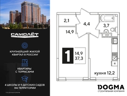 Продается 1-комнатная квартира ЖК Самолет, литера 52, 37.3 м², 7396590 рублей