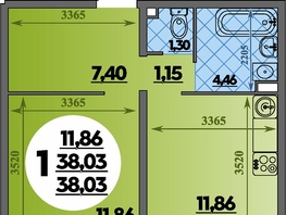Продается 1-комнатная квартира ЖК Восточный, литера 2, 38.03 м², 5895449 рублей