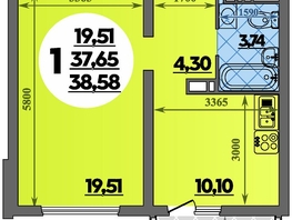 Продается 1-комнатная квартира ЖК Город у моря, литера 17, 38.58 м², 7168164 рублей