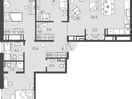 Продается 3-комнатная квартира ЖК Все Свои VIP, литера 7, 110.6  м², 33180000 рублей