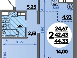 Продается 2-комнатная квартира ЖК Восточный, литера 2, 44.33 м², 6591950 рублей