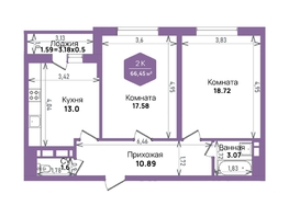 Продается 2-комнатная квартира ЖК Левада, литера 6, 66.45 м², 7286387 рублей