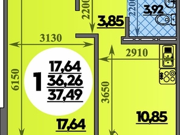 Продается 1-комнатная квартира ЖК Восточный, литера 48, 37.49 м², 5223000 рублей