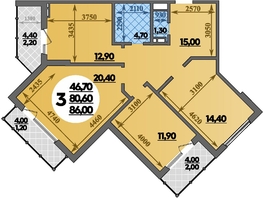 Продается 3-комнатная квартира ЖК Парк у дома, литера 7.2, 86 м², 14660000 рублей