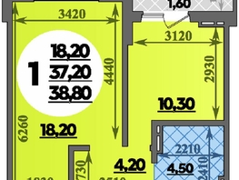 Продается 1-комнатная квартира ЖК Парк у дома, литера 7.2, 38.8 м², 6979999 рублей