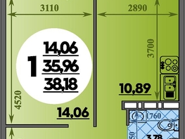 Продается 1-комнатная квартира ЖК Восточный, литера 37, 38.18  м², 5329999 рублей