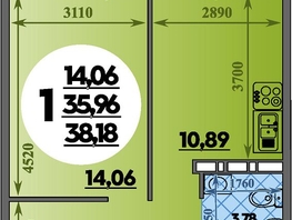 Продается 1-комнатная квартира ЖК Восточный, литера 37, 38.18  м², 5276999 рублей