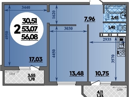 Продается 2-комнатная квартира ЖК Восточный, литера 37, 56.08  м², 6820000 рублей