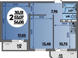 Продается 2-комнатная квартира ЖК Восточный, литера 37, 56.08  м², 6300999 рублей