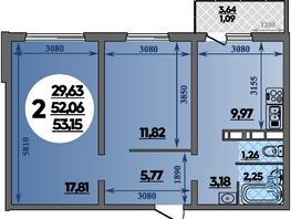 Продается 2-комнатная квартира ЖК Романовский, литера 1, 53.15  м², 5299055 рублей