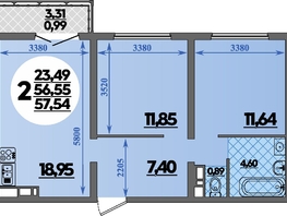 Продается 2-комнатная квартира ЖК Город у моря, литера 8, 57.54 м², 9367512 рублей