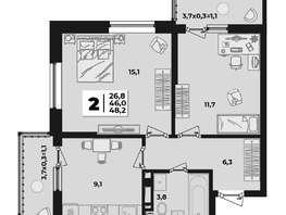 Продается 2-комнатная квартира ЖК Лето, литера 1.5, 48.2 м², 7447800 рублей