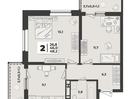 Продается 2-комнатная квартира ЖК Лето, литера 1.6, 48.2 м², 7399600 рублей