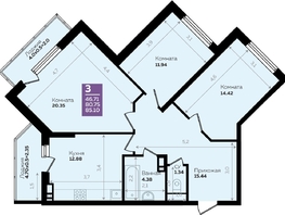 Продается 3-комнатная квартира ЖК Левада, литера 7, 81.1 м², 8903370 рублей