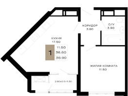 Продается 1-комнатная квартира ЖК Сердце, 38.9 м², 17310500 рублей