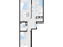 Продается 2-комнатная квартира ЖК Фонтаны, литер 19, 62.69 м², 10343850 рублей