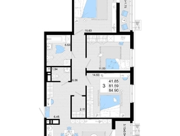 Продается 3-комнатная квартира ЖК Фонтаны, литер 19, 84.9 м², 13159500 рублей
